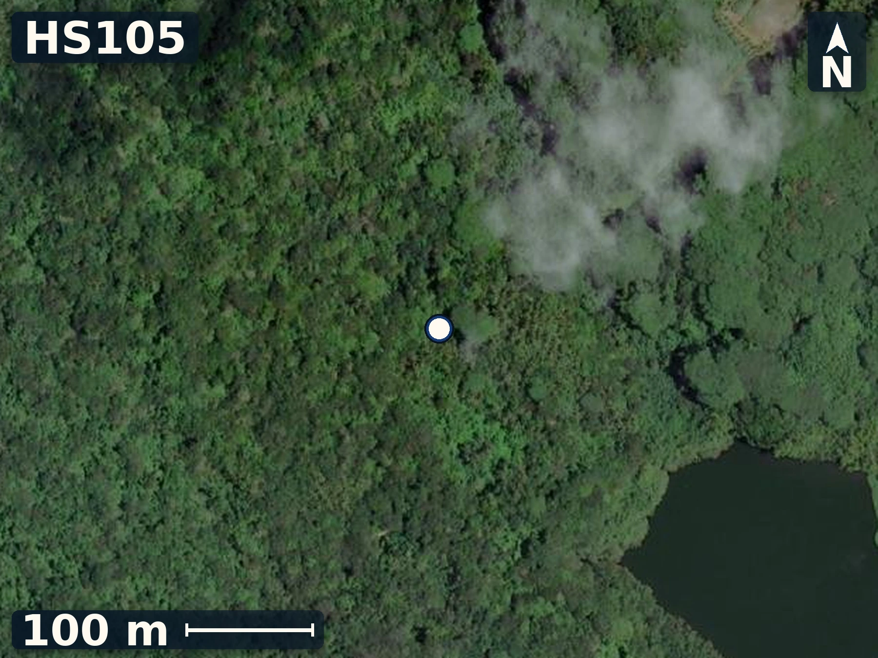 Satellite map of HS105 on Atiu and the mapped site position.