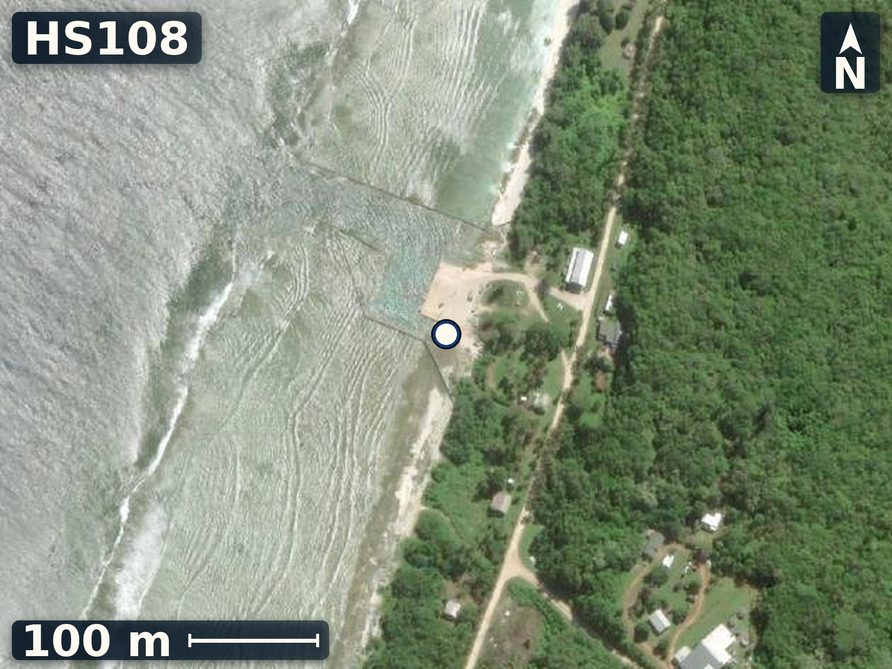 Satellite map of HS108 on Mangaia and the mapped site position.