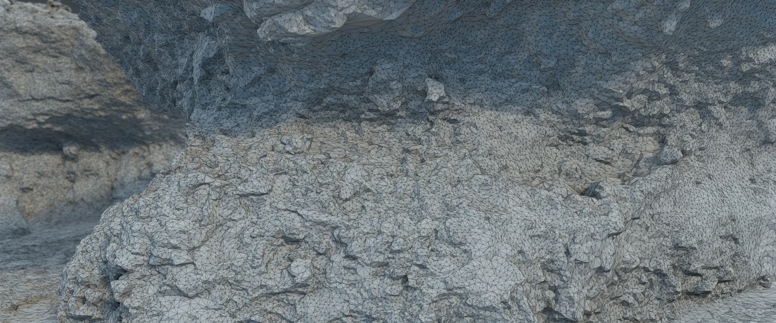 Matching close view of HS123 rendered as a diffuse triangular wireframe.